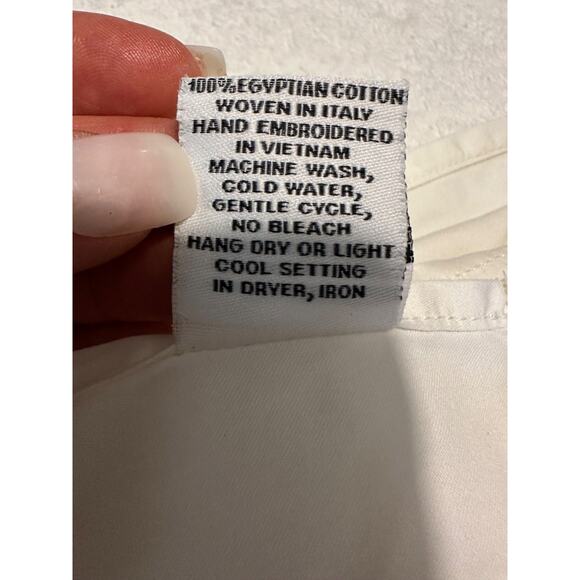 Schweitzer Linens KING Egyptian Cotton Ivory Sheets HAND EMBROIDERY ITALY 3 sham - Picture 10 of 12